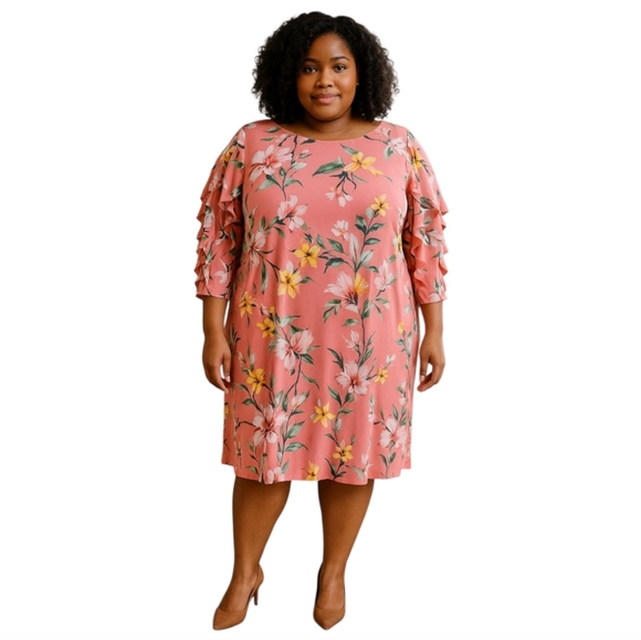 Cato Women's Plus Floral Pink Yellow Green Straight Dress Size 18/20 - Picture 1 of 7